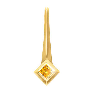 Petite Princess Cut Solitaire 18K Yellow Gold Pendant with Orange-Yellow Diamond