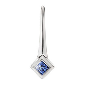 Petite Princess Cut Solitaire 18K White Gold Pendant with Blue Diamond