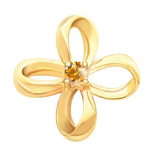 Four Prong Flower Chain Slide 14K White Gold Pendant with Orange-Yellow Diamond