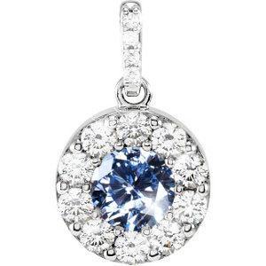 Cluster Pendant 14K White Gold with Fancy Blue Diamond