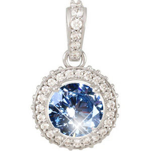 Round Cut Center 18K Yellow Gold Pendant with Fancy Blue Diamond