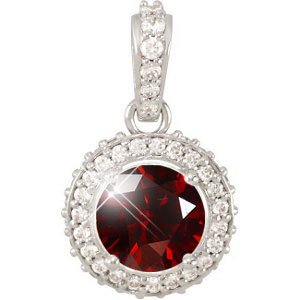 Round Cut Center 14K White Gold Pendant with Fancy Deep Red Diamond