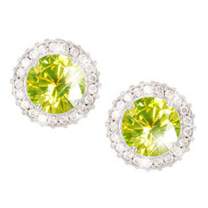 4-prong Round Cut 18K Yellow Gold Earrings with Fancy Greenish-Yellow Diamonds
